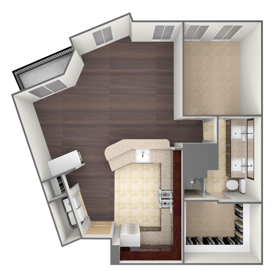Rendering of the A6 floor plan with 1 bedroom[s] and 1 bathroom[s] at belltowerreserve