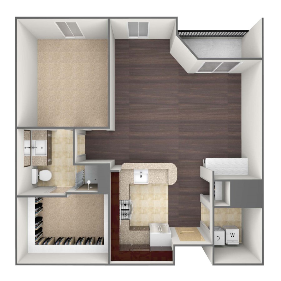 Rendering of the A2 floor plan with 1 bedroom[s] and 1 bathroom[s] at belltowerreserve